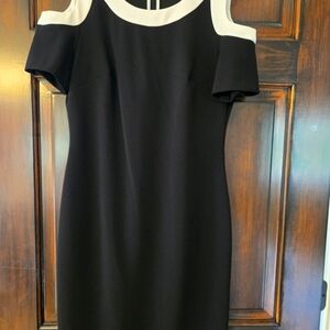 Tommy Hilfiger Black and White Cold Shoulder Sheath Dress
